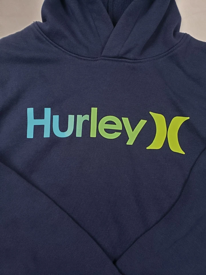 Moletom Hurley juvenil adolescente menino 14/16 azul marinho logotipo de lã casual com capuz - Imagem 2 de 4