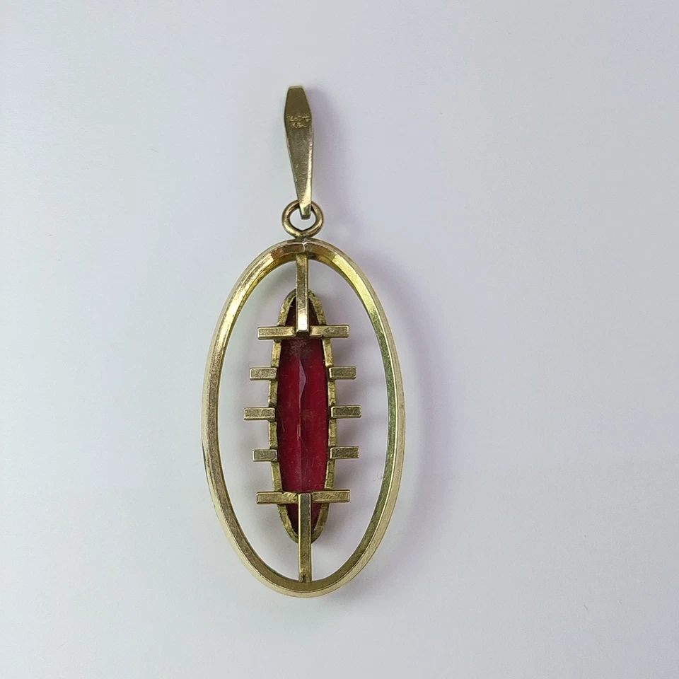 Vintage 1980 Soviet Russia 14ct Yellow Gold Rolled Pendant Nivette Cut Ruby - Image 3 of 4