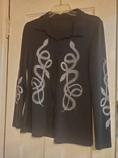 Romwe Black Gray Double Snake Button Blouse Top Women's Size 8/10 L LARGE GOTH