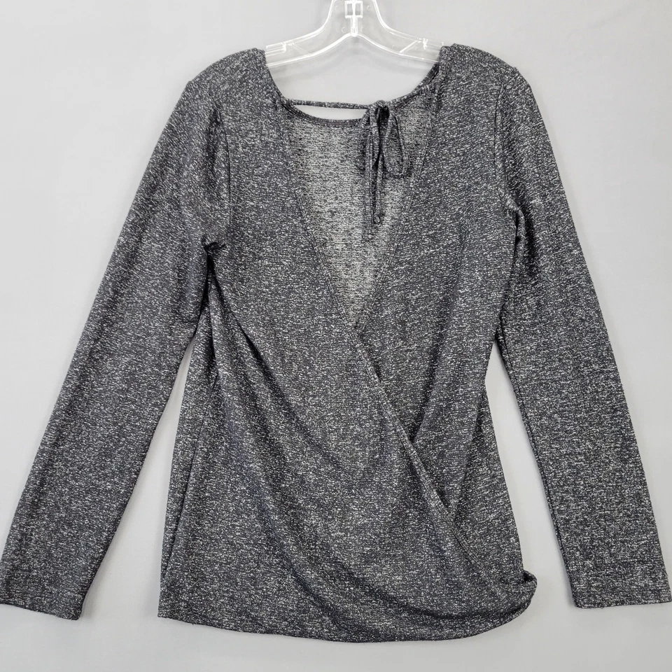 Studio by Capezio Heather Black Wrap Dance Shirt Long Sleeve Sporty Women Size M - Image 3 of 4