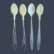 Vintage Baby Infant Spoons Set of 4 Stainless Steel Coated   Taiwan 1960s  70s