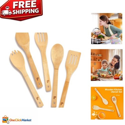 Complete 5-Piece Cooking Utensil Set - Eco-Friendly Bamboo Kitchen Essentials