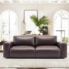95" Oversized PU Leather Sofa, Comfy Sofa Couch with Extra Deep Seats, Wide Arm,