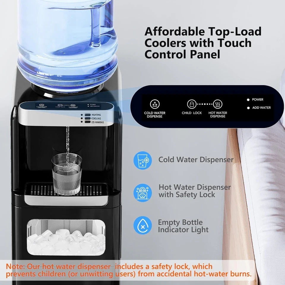 Water Dispenser with Ice Maker Function, Top Loading Hot and Cold Water Cooler - Image 4 of 4