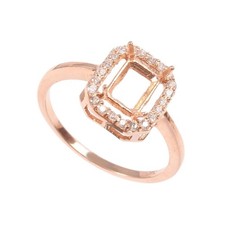 7x5mm Octagon Semi Mount Ring 925 Sterling Silver Rose Gold CZ Halo Ring
