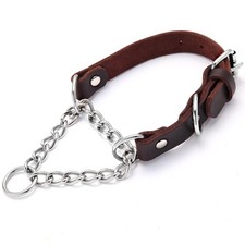 Leather Martingale Dog Collar, Genuine Stainless Steel Chain Martingale Col...