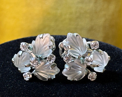 RARE Vintage CHRISTIAN DIOR Haute Couture Ohrclips Frosted Glass SAMMLERSTÜCK