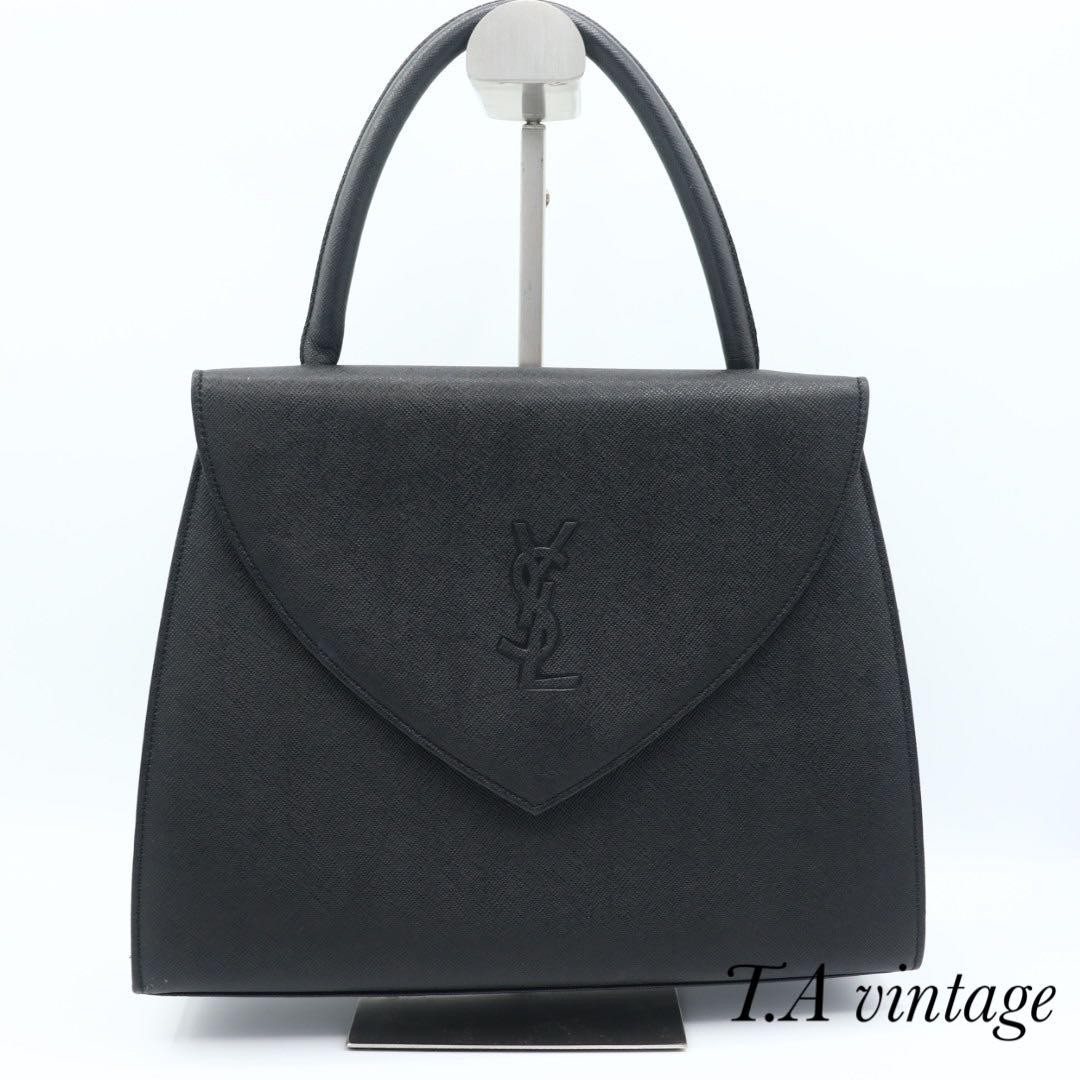 Borsa a mano YVES SAINT LAURENT YSL logo una tracolla pelle nera autentica