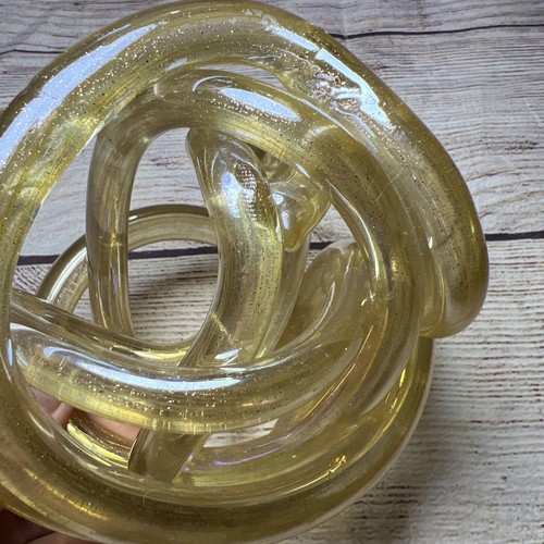 Hand Made Art Glass Knot Sculpture Twisted Infinity Rope Gold Flecks 5x4.5” - Picture 5 of 9