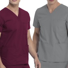 2x Scrubstar Unisex Solid V-Neck Scrub Tops Gray Wine 3XL NWT Medical New