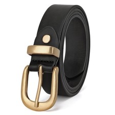 Women's Leather Belt for Jeans Pants, Fashion Ladies Belt for Dresses with Gold