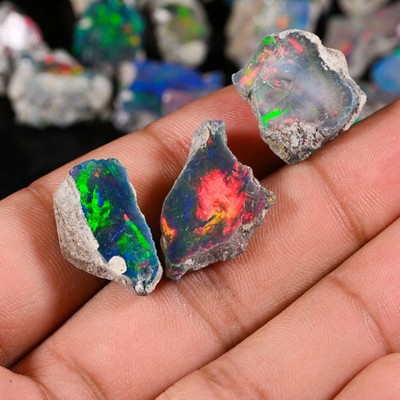Large Premium Black Ethiopian Opal Rough Lot 10 Pc   Ready for Cutting & Jewelry