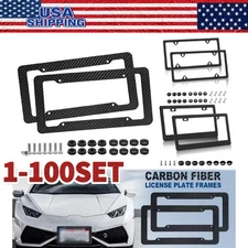 Black Car Carbon Look License Plate Frame Cover Front & Rear Universal