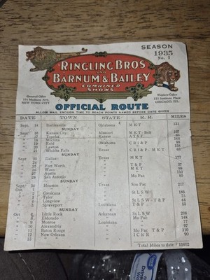 1935 Ringling Bros & Barnum & Bailey Circus Route