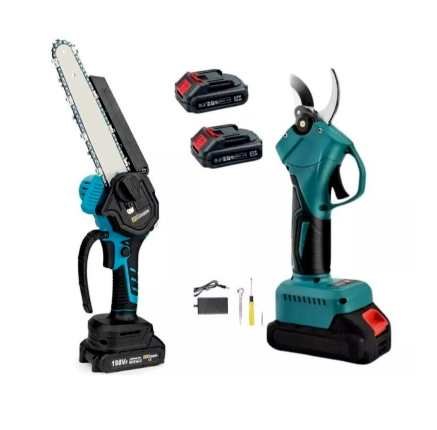 Kit Elettrico Potatura 48V: Forbice e Motosega in Valigia con 2 Batterie