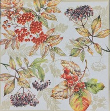 TWO Individual Napkins Autumn Leaves Berries Lunch for Decoupage 446 