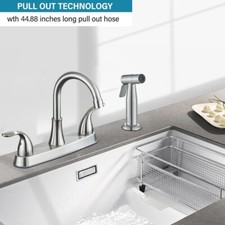Kitchen Sink Faucet with Sprayer 3 Hole Stainless Steel Mixer Tap Brushed Nickel