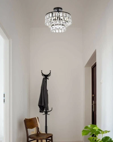 Tear Drop Crystal Flush Mount 3 Light Dining Room Kitchen Bathroom Lighting 14" - Picture 5 of 9