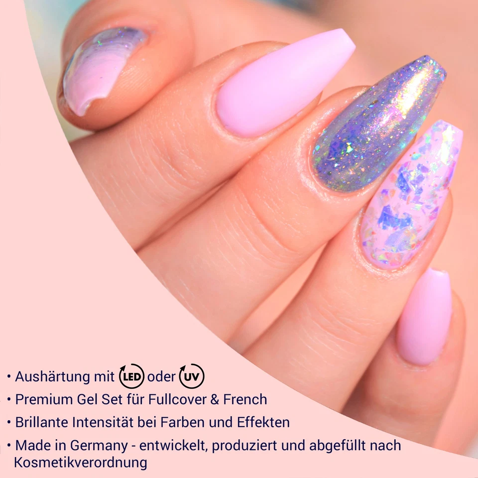 UV LED Effekt Gel Pastell Glimmer SET Farb Color Nagel Glitzer NailArt pink gold - Bild 3 von 4