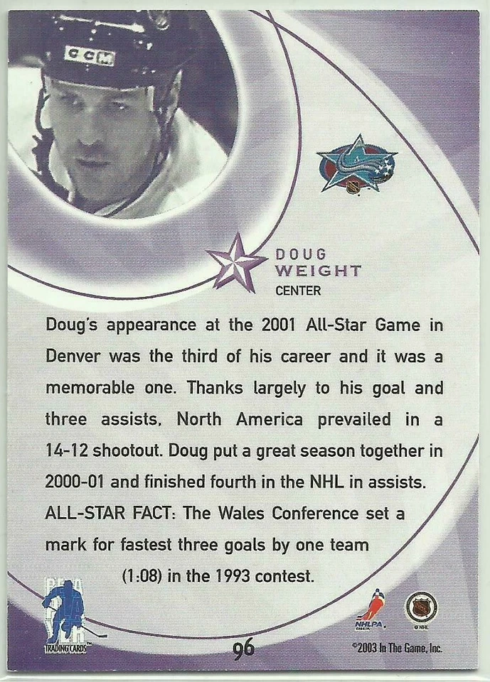 2002-03 In the Game Be A Player All-Star Edition #96 Doug Weight - Image 2 of 2