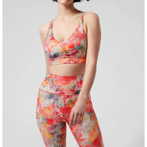 EUC Athleta Women's Large L A-C Cup Solace Sports Bra Coral Blossom Floral $54