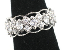Eternity lacy filigree band clear stones 925 sterling silver ring size 7