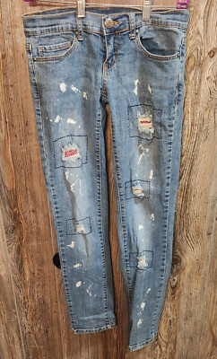 Abbey Dawn Blue Jeans Distressed Paint Splatter Pink Netting Sz 3 (27x30.5) VTG