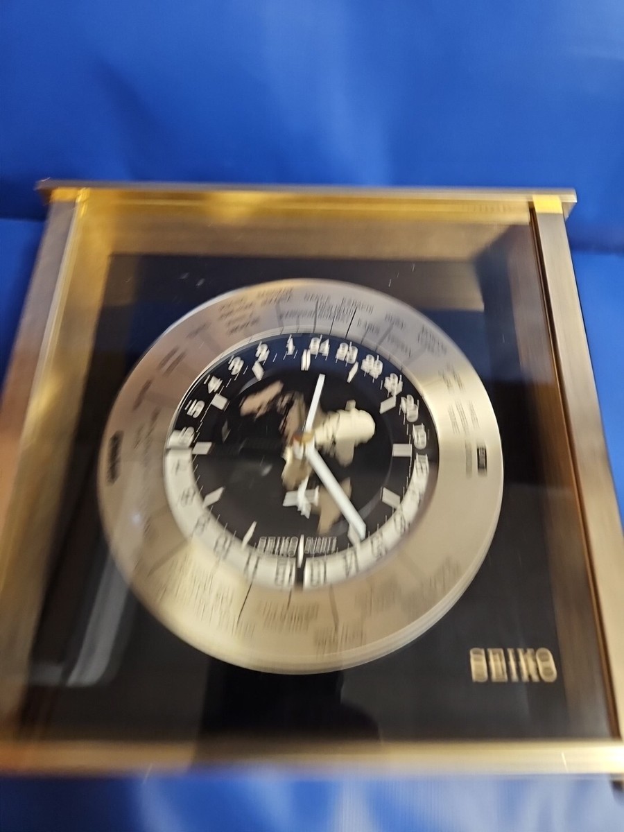 SEIKO QQZ885A 24 HOUR BRASS & GLASS CLOCK GMT ZULU - HIGH QUALITY
