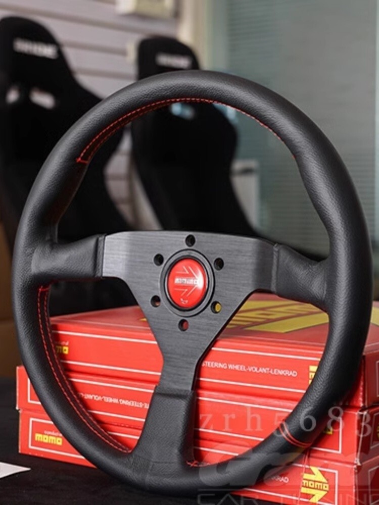 R MOMO 350mm 14' Veloce V1 Lychee Genuine Leather Racing Sport