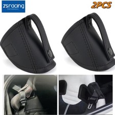 2pcs Black Jdm Genuine Leather Bucket Seat Belt Guide Holder Protector