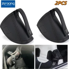 2PCS Black JDM Genuine Leather Bucket Seat Belt Guide Holder Protector