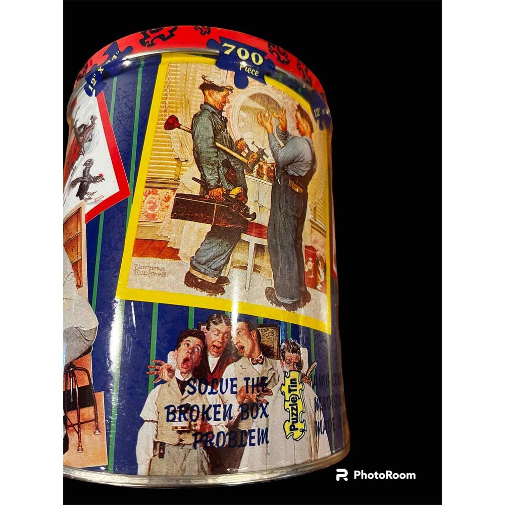 Vintage Norman Rockwell Montage Puzzle 700 Piece In Collectible Tin 12