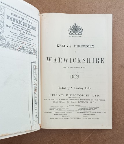 KELLY'S DIRECTORY of Warwickshire 1928, SCARCE with coloured map. - Picture 4 of 5