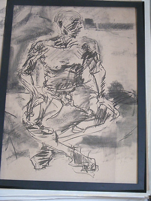 Figur Lebenszeichnung Akt ausdrucksstark, Kohle/Papier, Mann sitzend, Format A1/A2