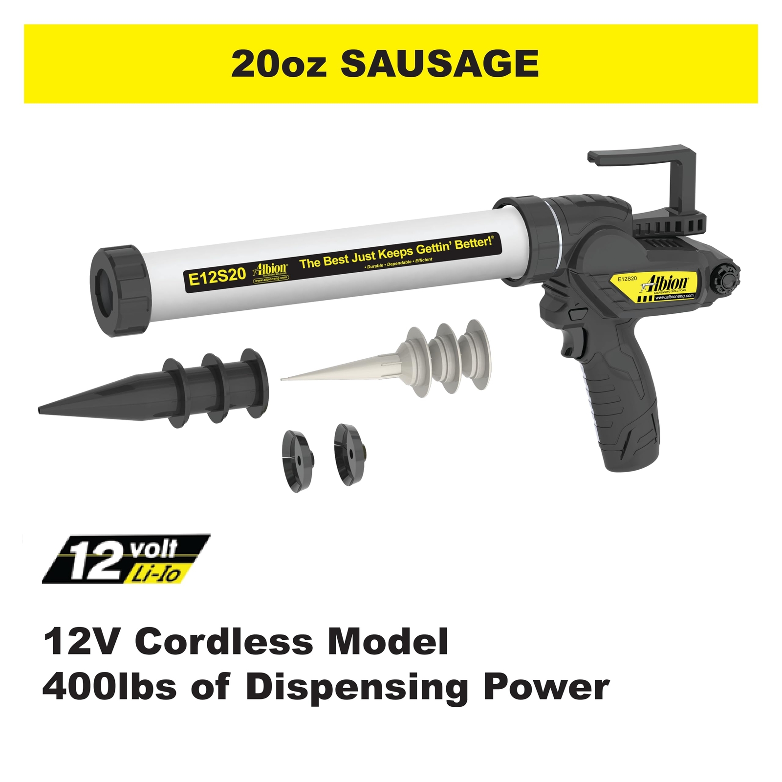 Cordless 20 oz Sausage Caulking Gun 12V No-Drip High-Efficiency Design