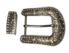 Western Style Silver Tone Belt Buckle with Clear Faceted Stones Set