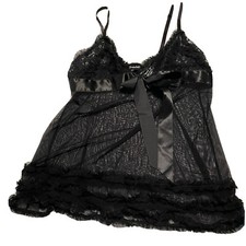 FREDERICK'S of HOLLYWOOD Black SIZE Large BABYDOLL NIGHTGOWN Ruffle Shear READ
