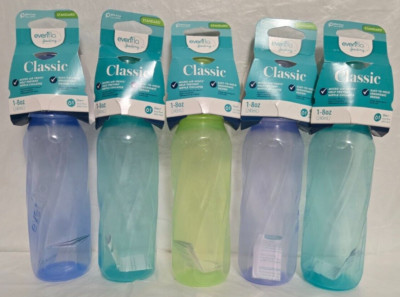 Evenflo Classic Twist Set 5 Bottles 1-8oz 0m+ Slow-Flow Cap Ring & Hood BPA Free