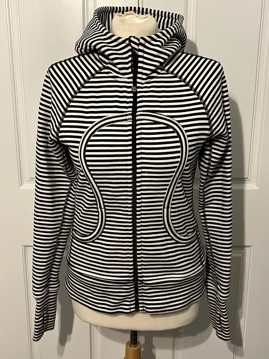 LULULEMON SCUBA HOODIE White Black Classic Stripe Full Zip Yoga Jacket Size  6