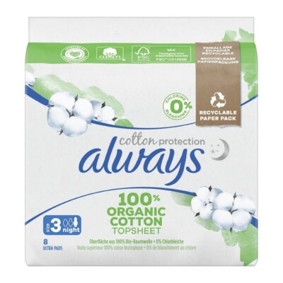 0,50 /Stück- 12x Always Cotton Protection Nacht Damenbinden  Größe 3   8 Stück