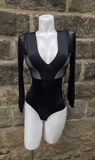 Sapph Long sleeve Sheer Bodysuit With Coloured Embroidery Black Size Small