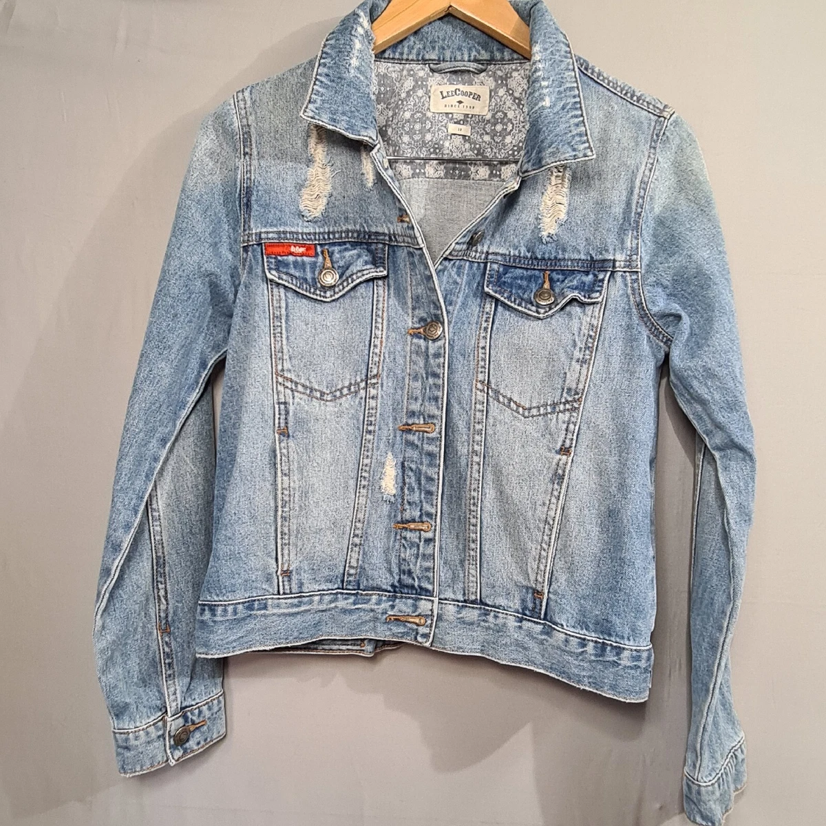Lee Cooper Denim Jacket Womens Size 10 Distressed Blue Casual | eBay