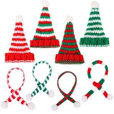 8pcs Mini Christmas Knit Hats Doll Santa Hat and Scarves for Christmas Crafts...
