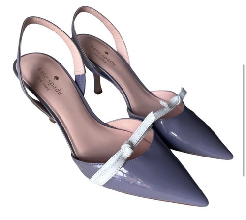 Kate Spade Sibelle Patent Leather Lilac Purple White Bow Slingback Heels - 第 4/10 張圖片