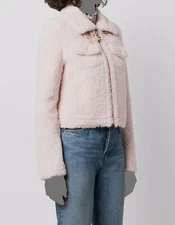 $2190 Moose Knuckles Women Pink Lamb Leather Logo Full-Zip Coat Jacket M