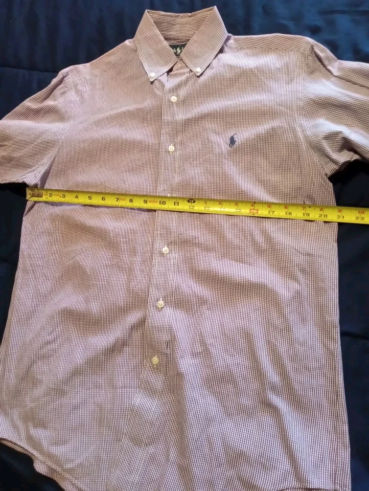 Ralph Lauren 14.5 - 32 33 雅茅斯棉紫色方格衬衫纽扣 — 第 2/4 张图片