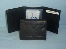 Michigan Wolverines NCAA Distressed Look Black Faux Leather Trifold Wallet New