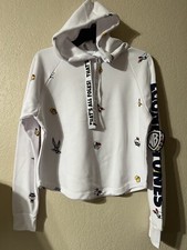 SWEATSHIRT NEW LOONEY TUNES WARNER BROSS WOMEN'S FLEECE CROP HOODED SIZE S