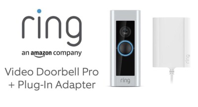 Ring Video Doorbell Pro 1080p HD Video + Glockenspiel + Plug-in Adapter + 4 Gesichtsabdeckungen