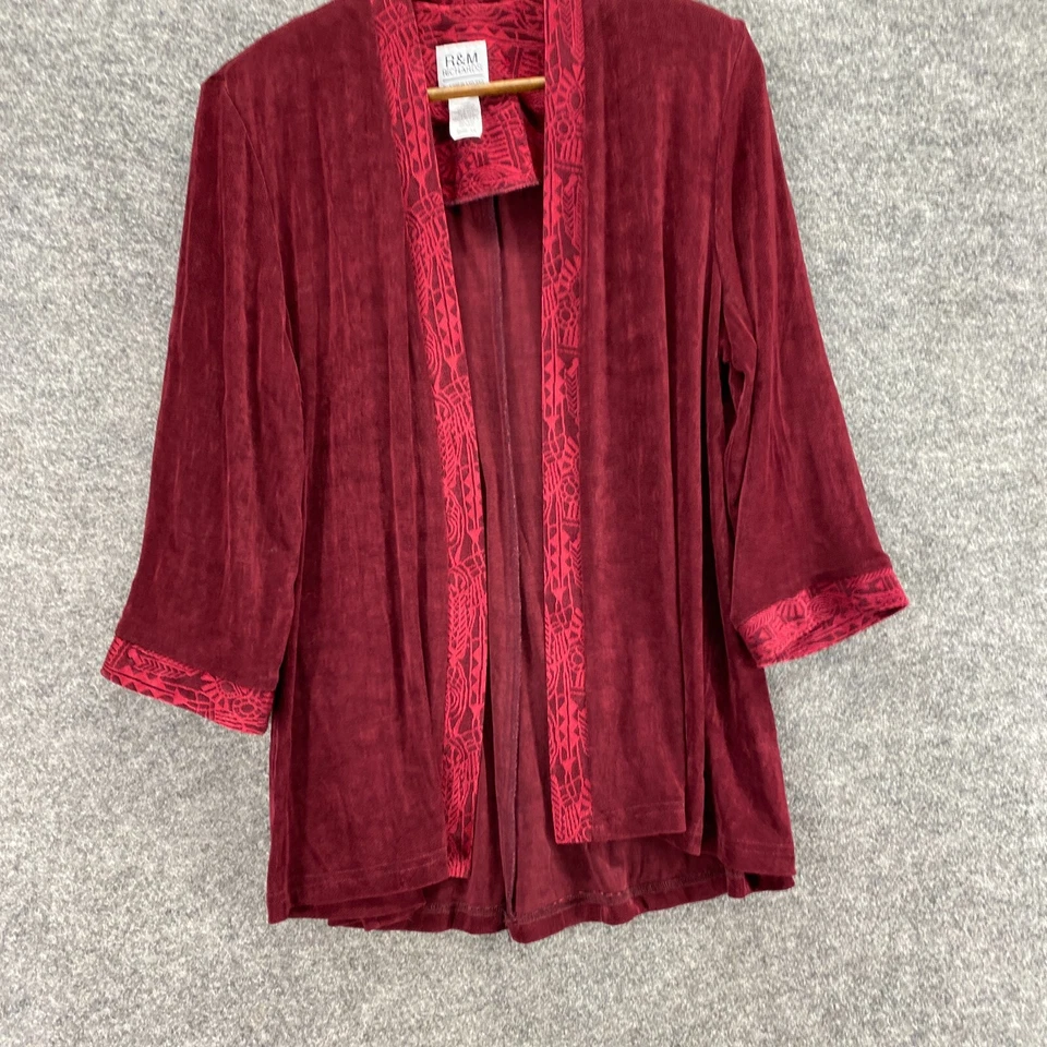 Chaqueta R&M Richards Mujer 14 Roja Geométrica Frente Abierto Manga 3/4 Informal Comodidad Foto 4 de 4